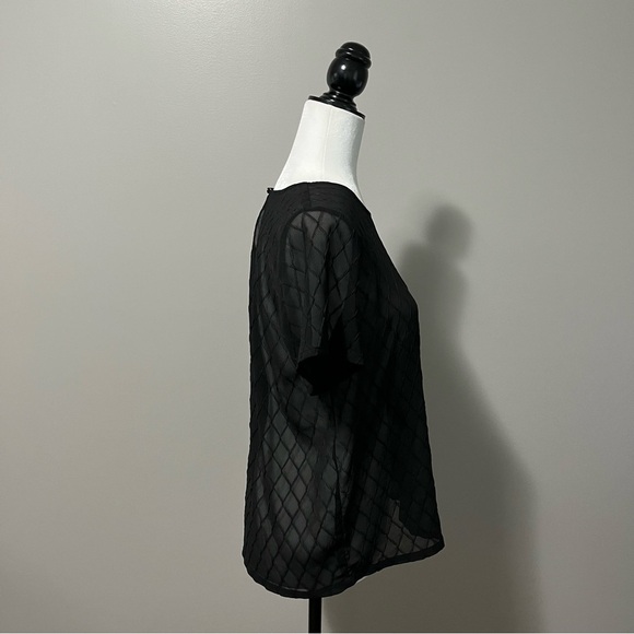 Soaked in Luxury Black Sheer Diamond Pattern Short Sleeve Rounded Collar Top - Picture 5 of 10